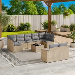 Outdoor Sectional Sofa Set 10 Piece Garden Furniture Beige Poly Rattan with