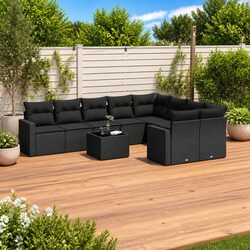 Outdoor Sectional Sofa Set 10 Piece Garden Furniture Black Poly Rattan with