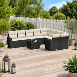 Outdoor Sectional Sofa Set 10 Piece Black Poly Rattan Garden Furniture Modular