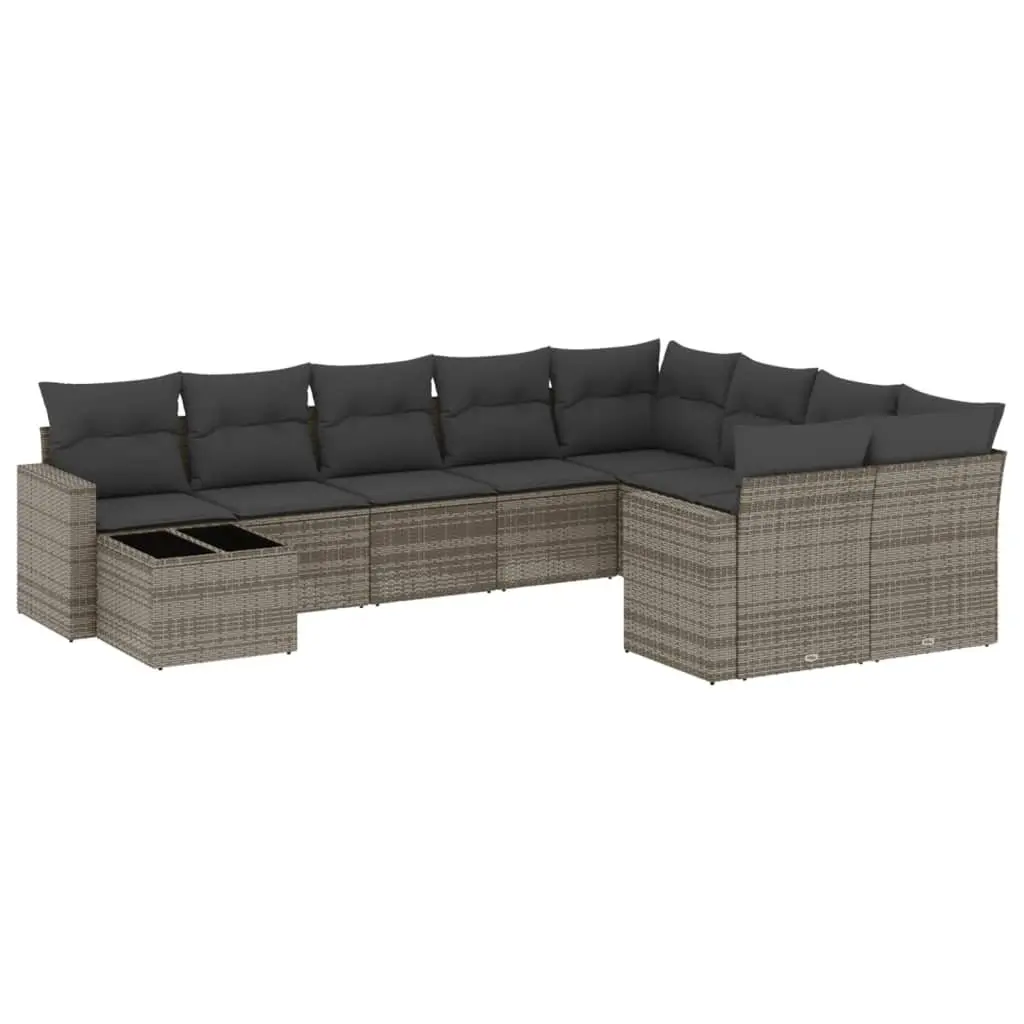 Outdoor Sectional Sofa Set 10 Piece Grey Garden Furniture Poly Rattan with