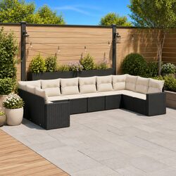 Outdoor Sectional Sofa Set 10 Piece Black Poly Rattan Garden Furniture with