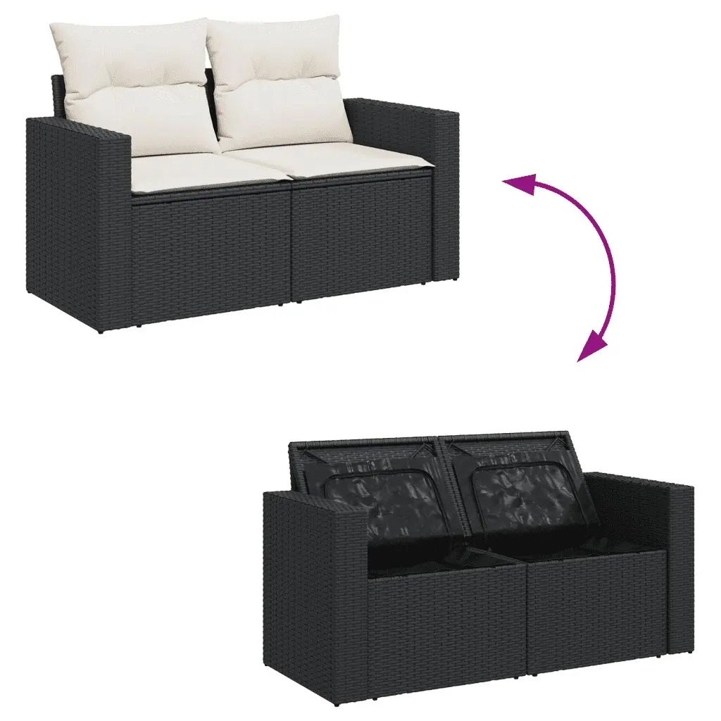 Outdoor Sectional Sofa Set 10 Piece Black Poly Rattan Garden Furniture with