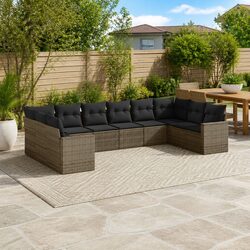 Outdoor Sectional Sofa Set 10 Piece Garden Furniture Grey Poly Rattan with