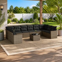 11 Piece Outdoor Garden Sectional Sofa Set Grey Rattan Patio Furniture with