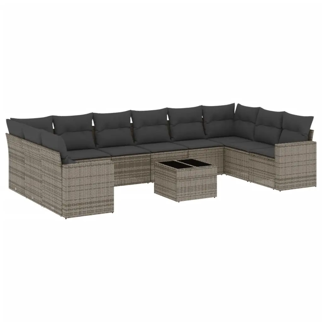 11 Piece Outdoor Garden Sectional Sofa Set Grey Rattan Patio Furniture with