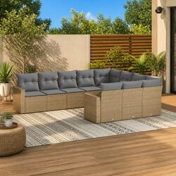 Outdoor Sectional Sofa Set 10 Piece Garden Furniture Beige Poly Rattan Modular
