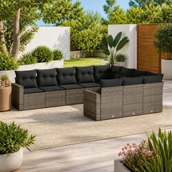 Outdoor Sectional Sofa Set 10 Piece Garden Furniture Grey Poly Rattan with
