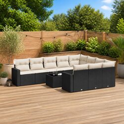 Outdoor Sectional Sofa Set 11 Piece Black Garden Furniture with Storage Cushions