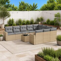 Outdoor Sectional Sofa Set 11 Piece Beige Rattan Garden Furniture with Storage