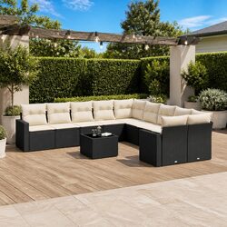Outdoor Sectional Sofa Set 11 Piece Black Poly Rattan Garden Furniture with