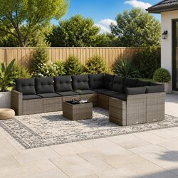 Outdoor Sectional Sofa Set 11 Piece Grey Poly Rattan Garden Furniture with