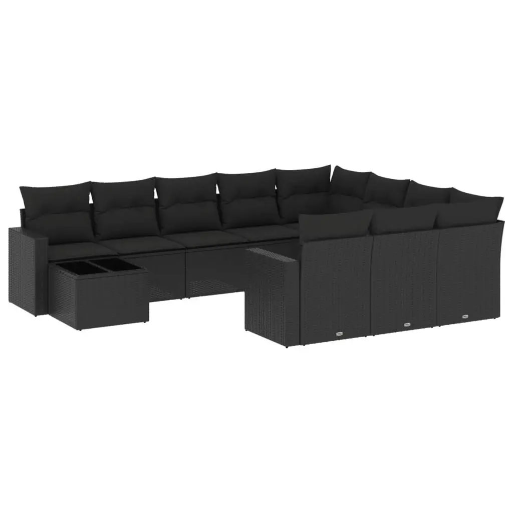 11 Piece Outdoor Garden Sofa Set with Storage Cushions Black Poly Rattan