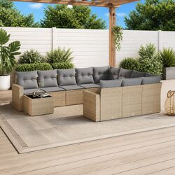 Outdoor Sectional Sofa Set 11 Piece Garden Furniture Beige Poly Rattan with