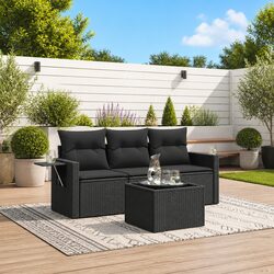 Garden Sofa Set 4 Piece Outdoor Furniture Patio Sectional Black Poly Rattan