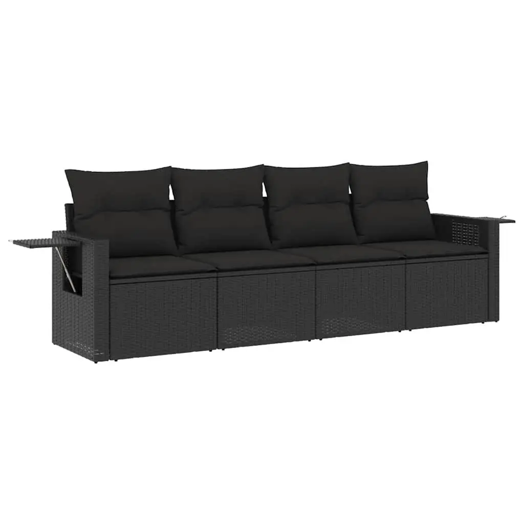 4 Piece Outdoor Garden Sofa Set Black Poly Rattan Patio Furniture with Cushions