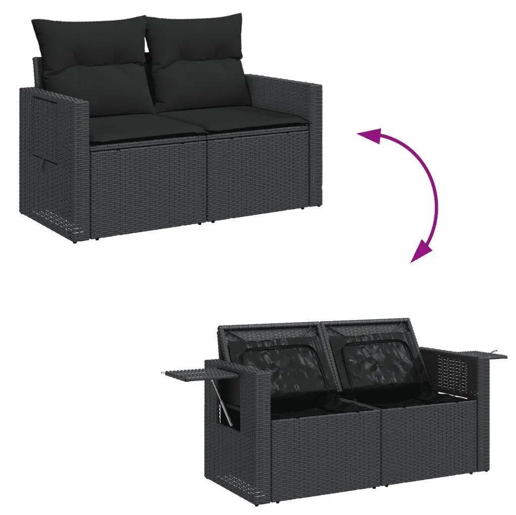 4 Piece Outdoor Garden Sofa Set Black Poly Rattan Patio Furniture with Cushions