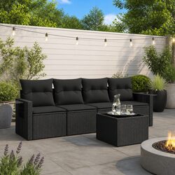 5 Piece Garden Sofa Set Outdoor Patio Furniture Black PE Rattan with Storage
