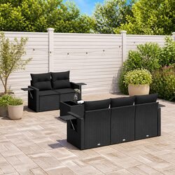Garden Sofa Set 6 Piece Outdoor Furniture Black Poly Rattan Modular Patio