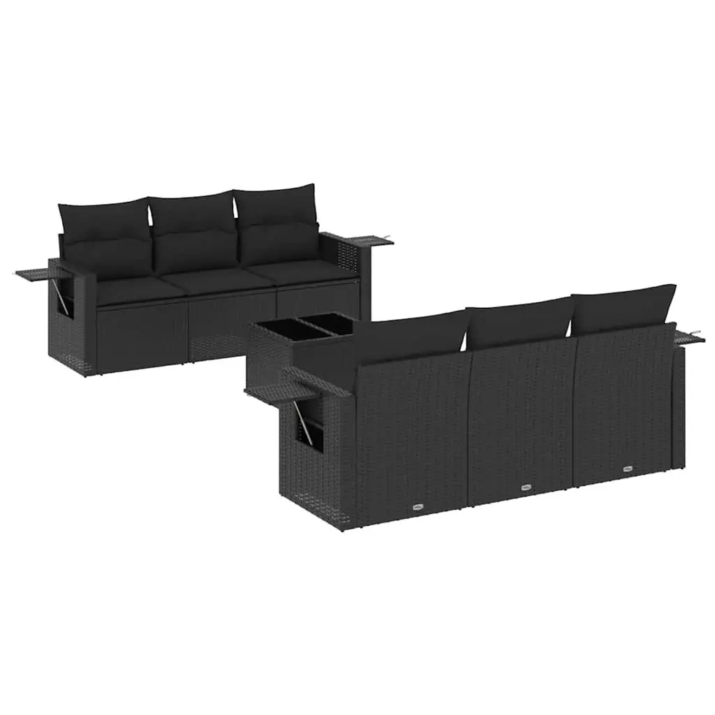 7 Piece Garden Sofa Set Outdoor Furniture Black Poly Rattan with Cushions