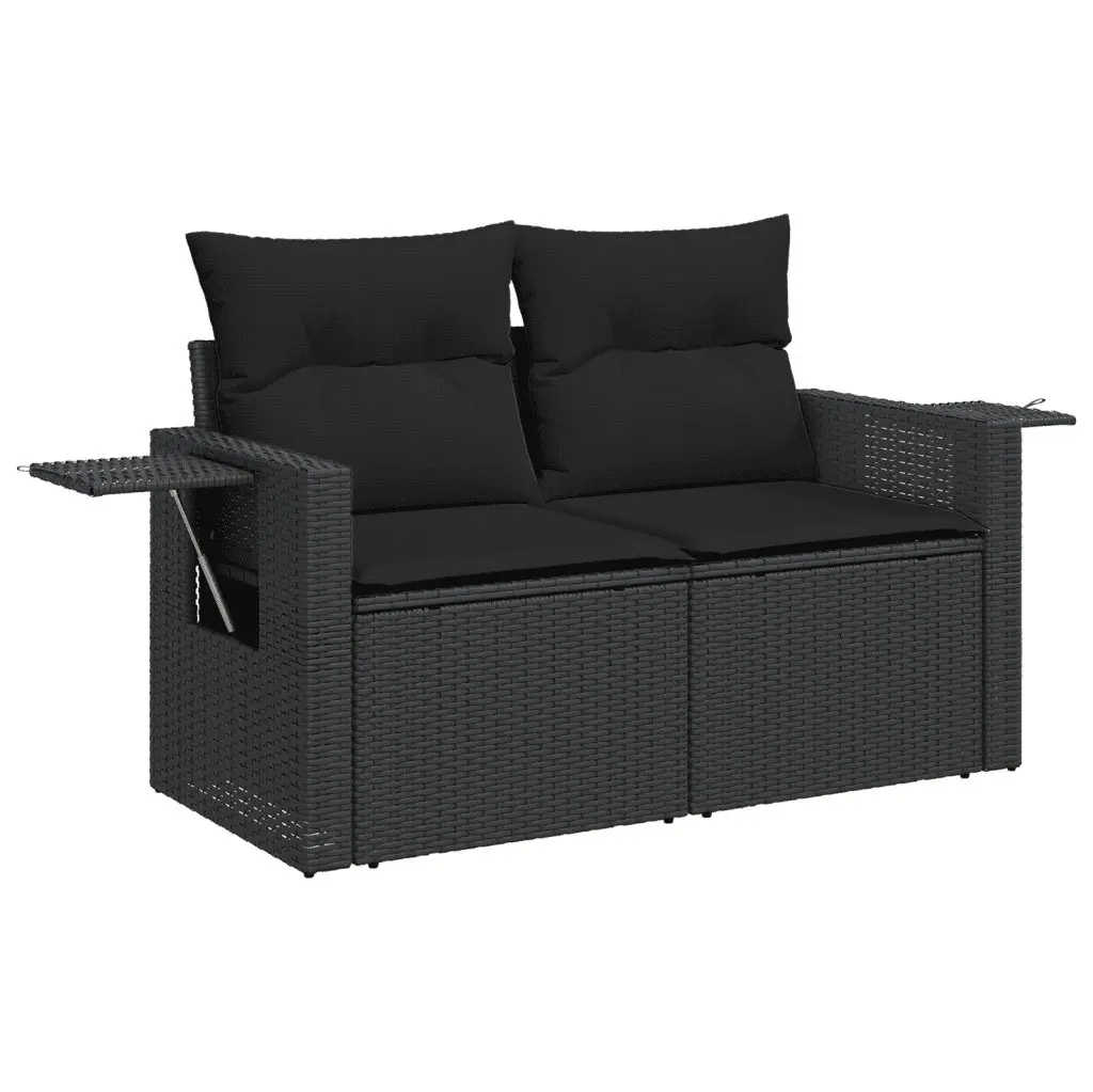 7 Piece Garden Sofa Set Outdoor Furniture Black Poly Rattan with Cushions