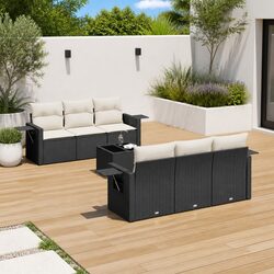 Garden Sofa Set 7 Piece Outdoor Furniture Black Poly Rattan Patio with Cushions