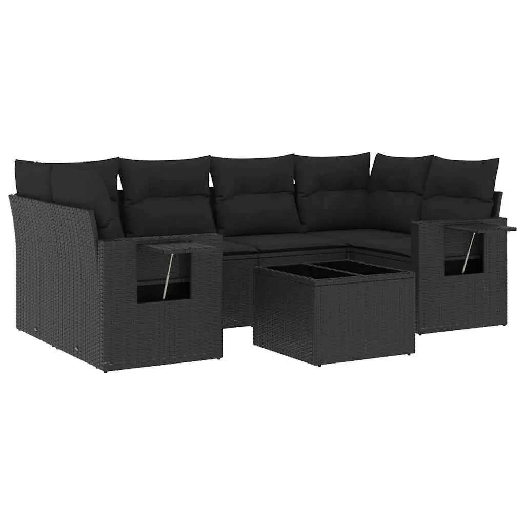 7 Piece Garden Sofa Set with Cushions Black Poly Rattan Outdoor Patio Furniture