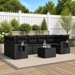 Garden Sofa Set 8 Piece Outdoor Furniture Patio Lounge Black Poly Rattan Modular