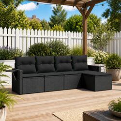 Garden Sofa Set 5 Piece Outdoor Furniture Black Poly Rattan Patio Seating with