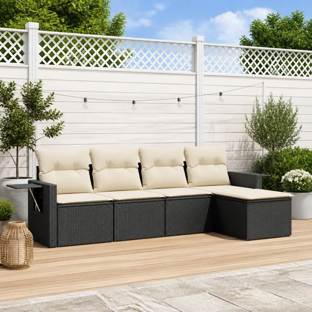 5 Piece Garden Sofa Set Outdoor Patio Furniture Black PE Rattan with Cushions