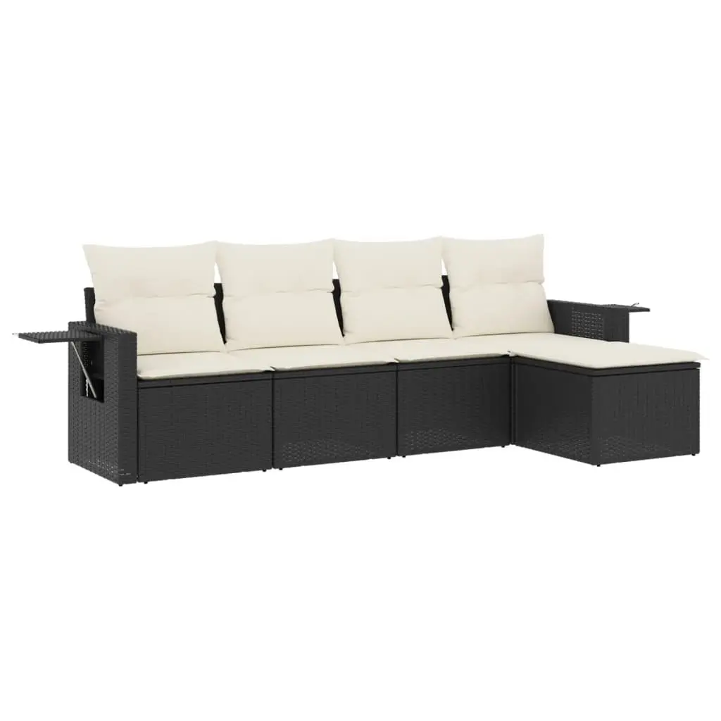 5 Piece Garden Sofa Set Outdoor Patio Furniture Black PE Rattan with Cushions