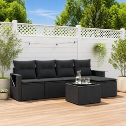 Garden Sofa Set 6 Piece Outdoor Furniture Black Poly Rattan Patio Sectional
