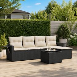 Garden Sofa Set 6 Piece Outdoor Furniture Black Poly Rattan Modular Patio Lounge