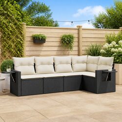 Garden Sofa Set 5 Piece Outdoor Furniture Black Poly Rattan Modular Patio Lounge