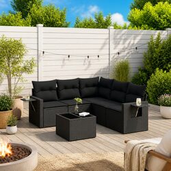 Garden Sofa Set 6 Piece Outdoor Furniture Patio Seating Black PE Rattan with