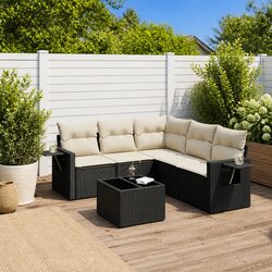 Garden Sofa Set 6 Piece Outdoor Furniture with Cushions Storage Black Poly