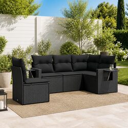 Garden Sofa Set 5 Piece Outdoor Furniture PE Rattan Black Patio Seating with