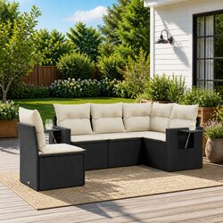 Garden Sofa Set 5 Piece Outdoor Furniture Black Poly Rattan Patio Seating