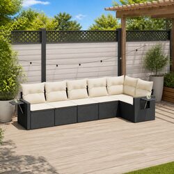 Garden Sofa Set 6 Piece Outdoor Furniture Patio Lounge Black Poly Rattan Modular