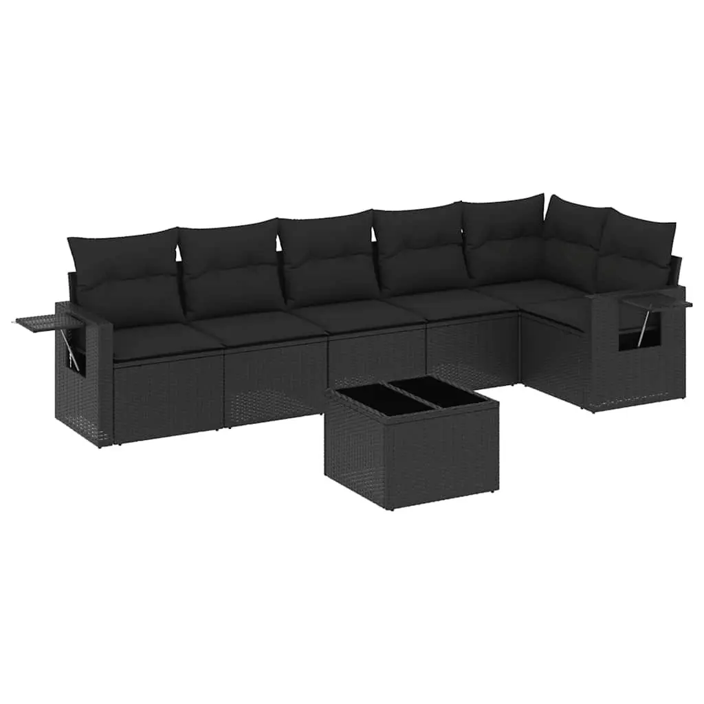 7 Piece Garden Sofa Set Black Poly Rattan Outdoor Furniture with Storage