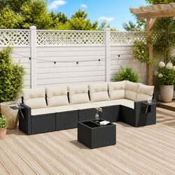 Garden Sofa Set 7 Piece Outdoor Furniture Black Poly Rattan with Cushions