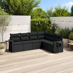 Garden Sofa Set 6 Piece Outdoor Furniture Black Poly Rattan with Cushions