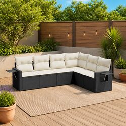 Garden Sofa Set 6 Piece Outdoor Furniture Black Poly Rattan Modular Patio