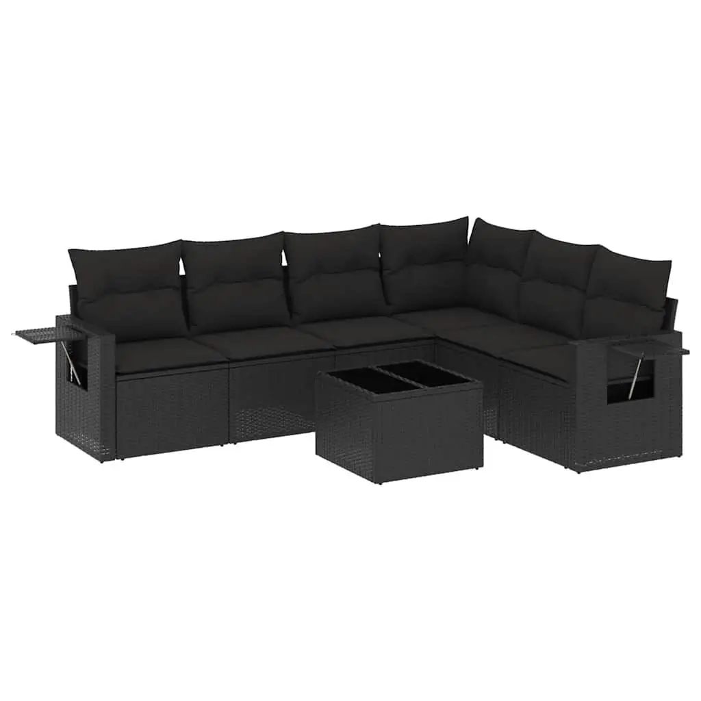 7 Piece Garden Sofa Set Outdoor Patio Furniture Black Poly Rattan with Cushions