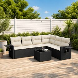 Garden Sofa Set 7 Piece Outdoor Furniture Black Poly Rattan Modular Patio