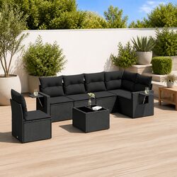 Garden Sofa Set 7 Piece Outdoor Furniture Black Poly Rattan Modular Patio
