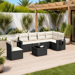 7 Piece Garden Sofa Set Outdoor Furniture Black Poly Rattan Modular Patio Lounge