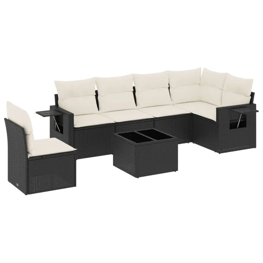 7 Piece Garden Sofa Set Outdoor Furniture Black Poly Rattan Modular Patio Lounge