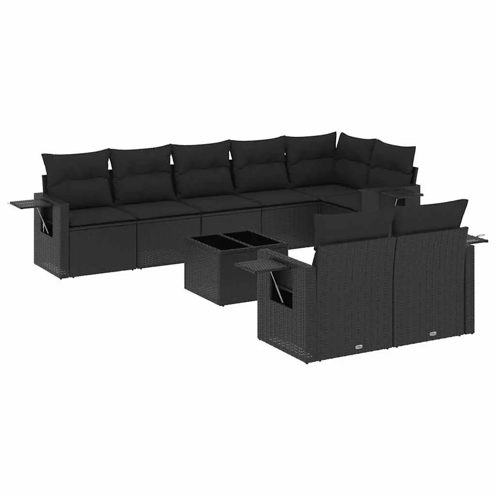 9 Piece Outdoor Garden Sofa Set Poly Rattan Patio Furniture with Cushions Black