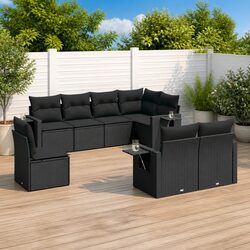 Garden Sofa Set 8 Piece Outdoor Furniture Patio Modular Black Poly Rattan with