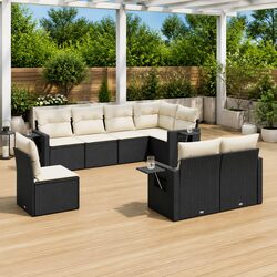 Garden Sofa Set 8 Piece Outdoor Furniture Black Poly Rattan Patio Sectional